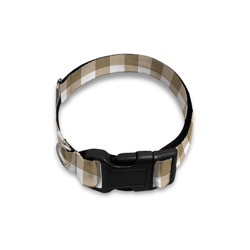 Tan And White Gingham Pattern Print Dog Collar