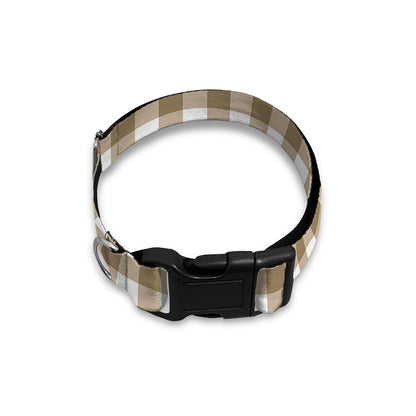 Tan And White Gingham Pattern Print Dog Collar
