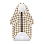 Tan And White Gingham Pattern Print Dog Zip Up Hoodie