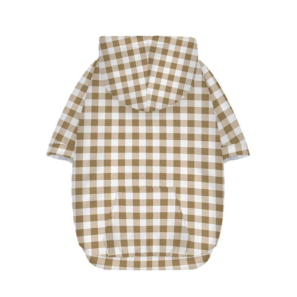 Tan And White Gingham Pattern Print Dog Zip Up Hoodie