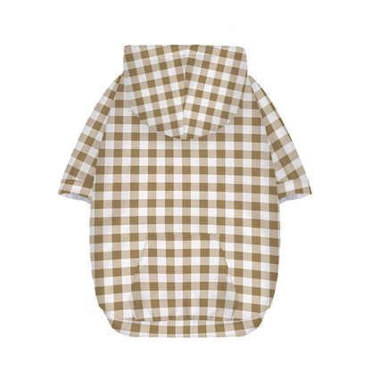 Tan And White Gingham Pattern Print Dog Zip Up Hoodie