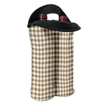 Tan And White Gingham Pattern Print Double Neoprene Wine Tote