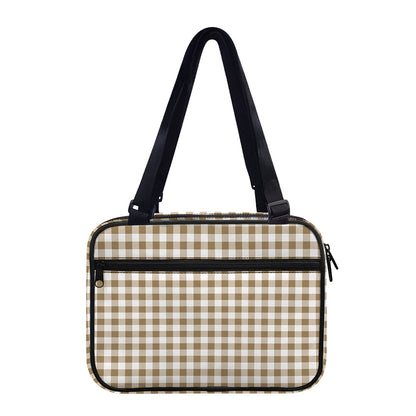 Tan And White Gingham Pattern Print Double Strap Bible Bag
