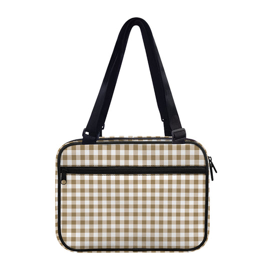Tan And White Gingham Pattern Print Double Strap Bible Bag