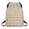 Tan And White Gingham Pattern Print Drawstring Backpack