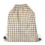 Tan And White Gingham Pattern Print Drawstring Bag
