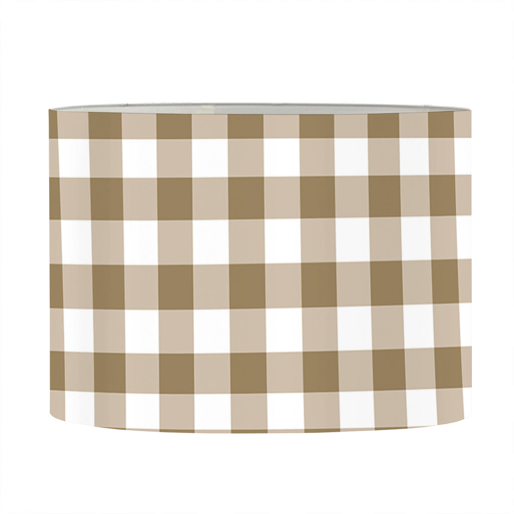 Tan And White Gingham Pattern Print Drum Lamp Shade