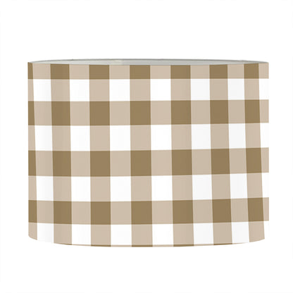 Tan And White Gingham Pattern Print Drum Lamp Shade
