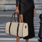 Tan And White Gingham Pattern Print Duffle Bag