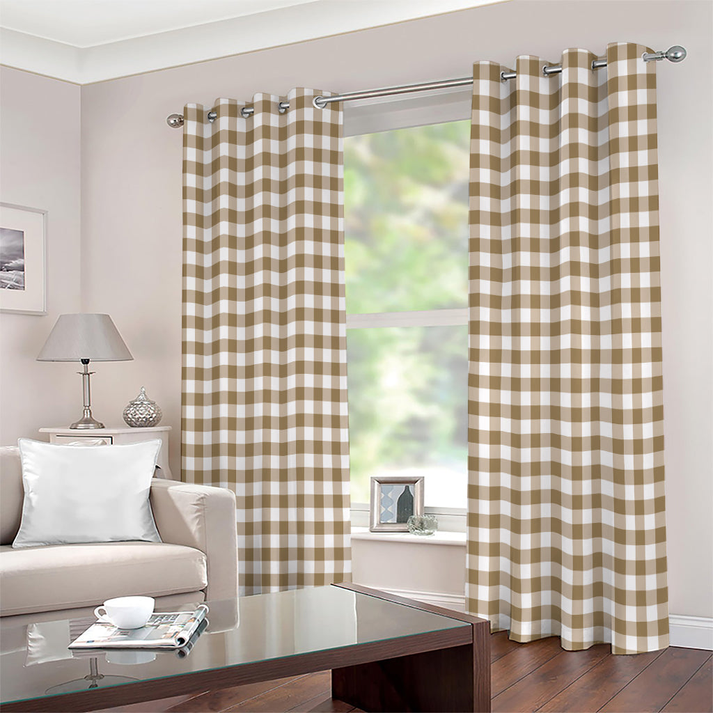 Tan And White Gingham Pattern Print Extra Wide Grommet Curtains