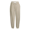 Tan And White Gingham Pattern Print Fleece Lined Knit Pants