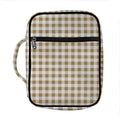 Tan And White Gingham Pattern Print Front Pocket Bible Bag