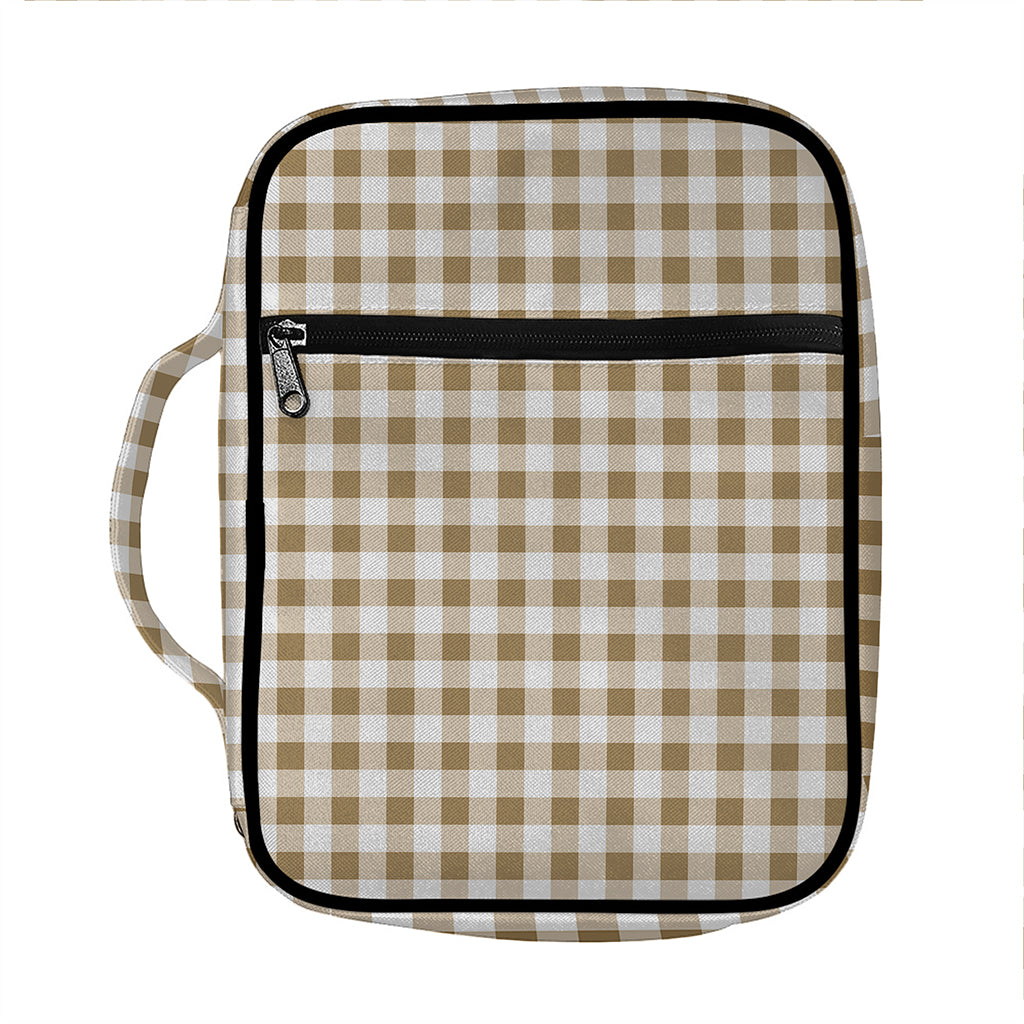 Tan And White Gingham Pattern Print Front Pocket Bible Bag