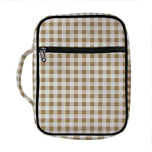 Tan And White Gingham Pattern Print Front Pocket Bible Bag
