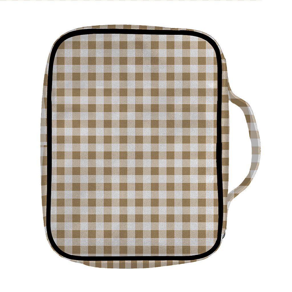 Tan And White Gingham Pattern Print Front Pocket Bible Bag