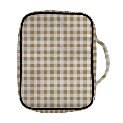 Tan And White Gingham Pattern Print Front Pocket Bible Bag