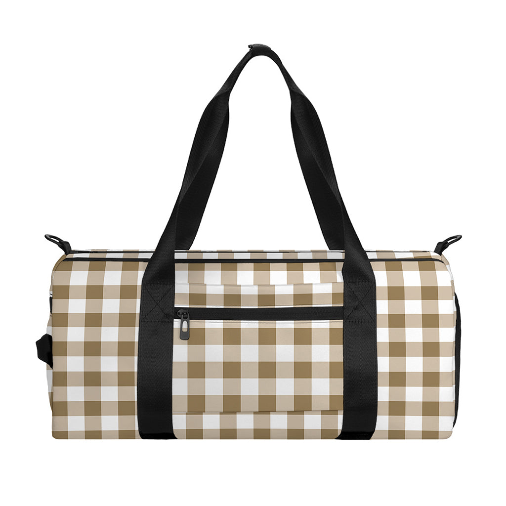 Tan And White Gingham Pattern Print Gym Bag