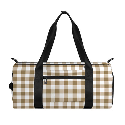 Tan And White Gingham Pattern Print Gym Bag