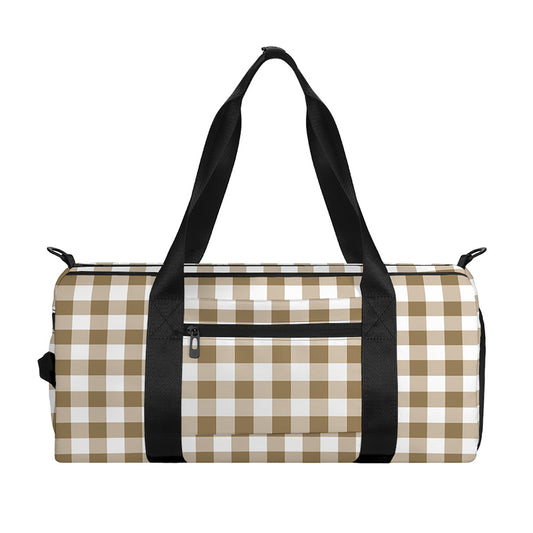 Tan And White Gingham Pattern Print Gym Bag