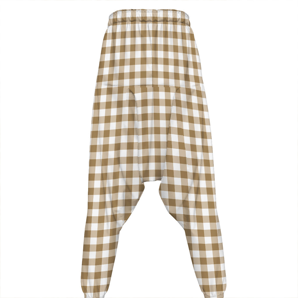 Tan And White Gingham Pattern Print Hammer Pants