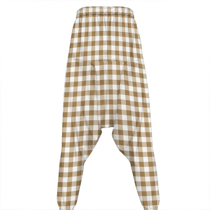 Tan And White Gingham Pattern Print Hammer Pants