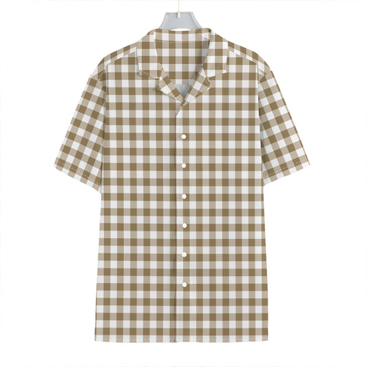 Tan And White Gingham Pattern Print Hawaiian Shirt