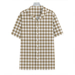Tan And White Gingham Pattern Print Hawaiian Shirt