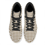 Tan And White Gingham Pattern Print High Top Leather Sneakers