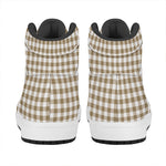 Tan And White Gingham Pattern Print High Top Leather Sneakers