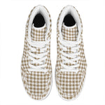 Tan And White Gingham Pattern Print High Top Leather Sneakers