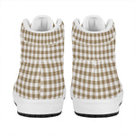 Tan And White Gingham Pattern Print High Top Leather Sneakers