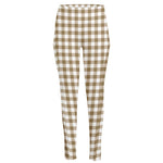 Tan And White Gingham Pattern Print High-Waisted Pocket Leggings