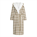 Tan And White Gingham Pattern Print Hooded Bathrobe