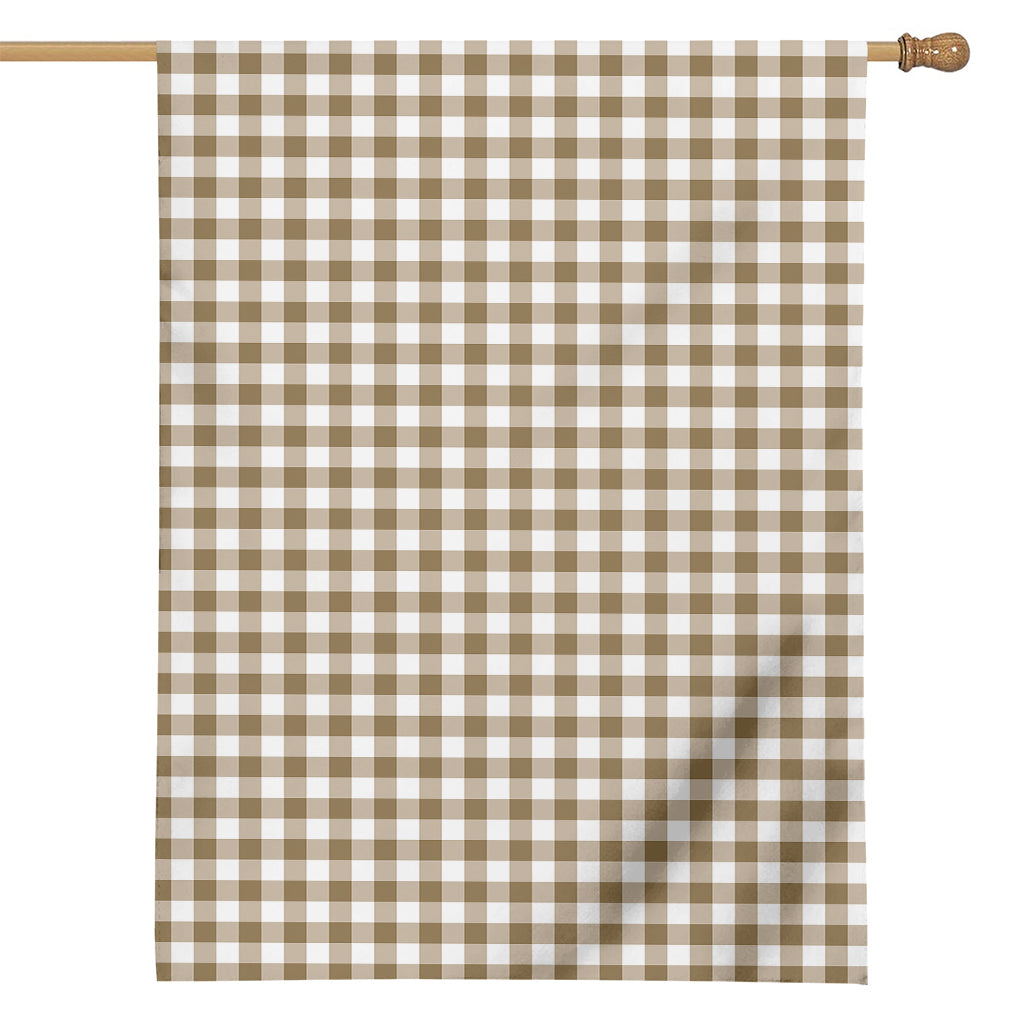 Tan And White Gingham Pattern Print House Flag