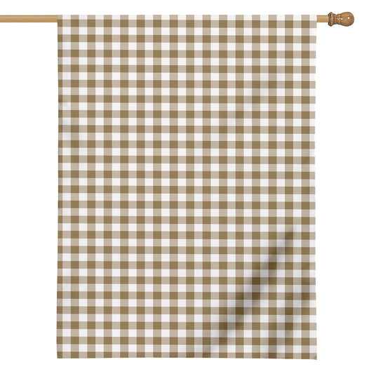 Tan And White Gingham Pattern Print House Flag