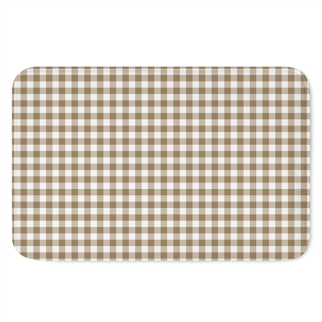 Tan And White Gingham Pattern Print Indoor Door Mat