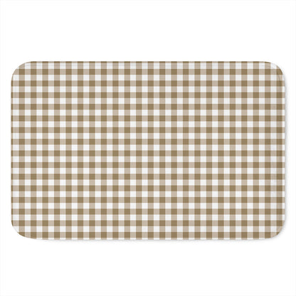 Tan And White Gingham Pattern Print Indoor Door Mat