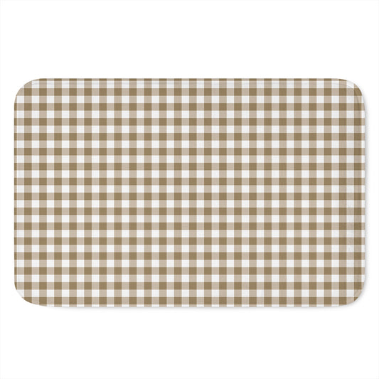 Tan And White Gingham Pattern Print Indoor Door Mat