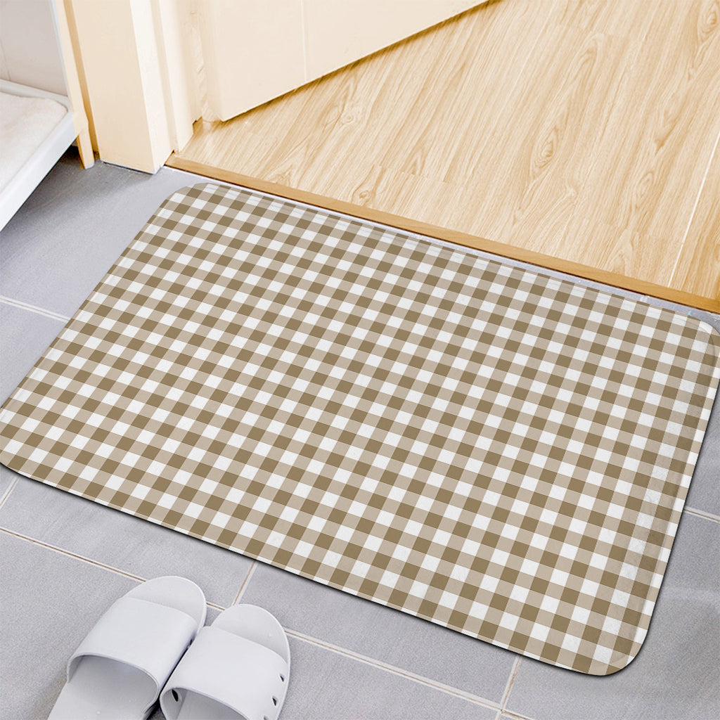 Tan And White Gingham Pattern Print Indoor Door Mat