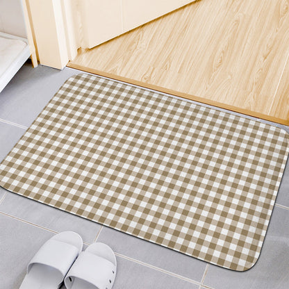 Tan And White Gingham Pattern Print Indoor Door Mat