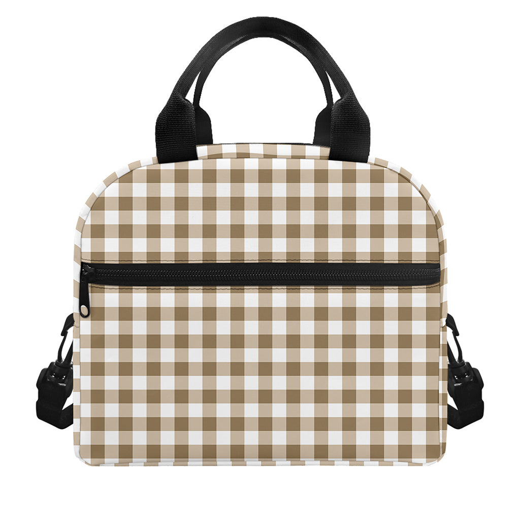 Tan And White Gingham Pattern Print Insulated Lunch Bag