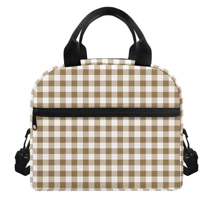 Tan And White Gingham Pattern Print Insulated Lunch Bag