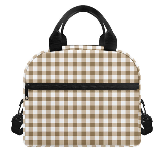 Tan And White Gingham Pattern Print Insulated Lunch Bag