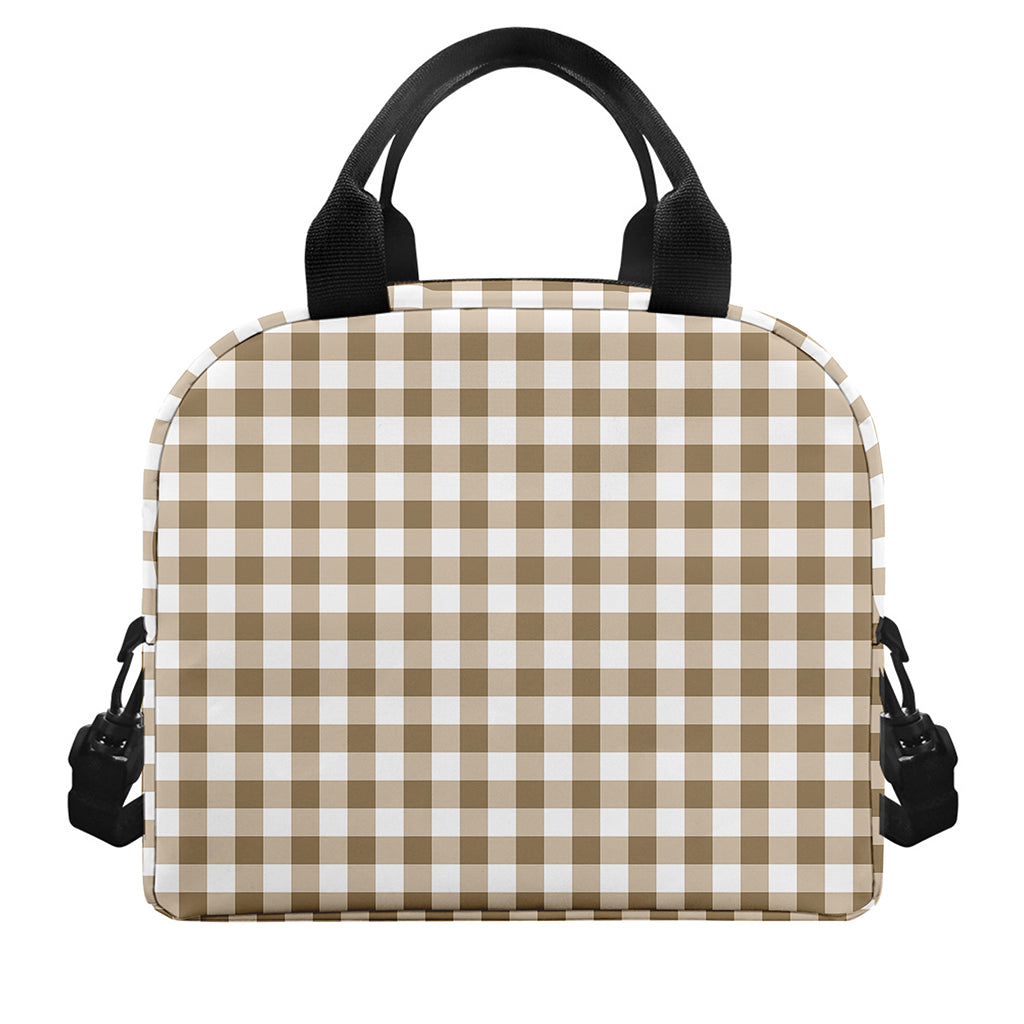 Tan And White Gingham Pattern Print Insulated Lunch Bag