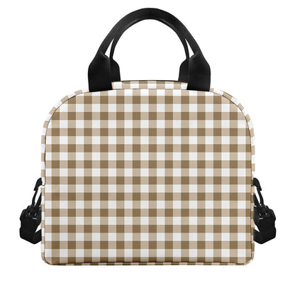 Tan And White Gingham Pattern Print Insulated Lunch Bag