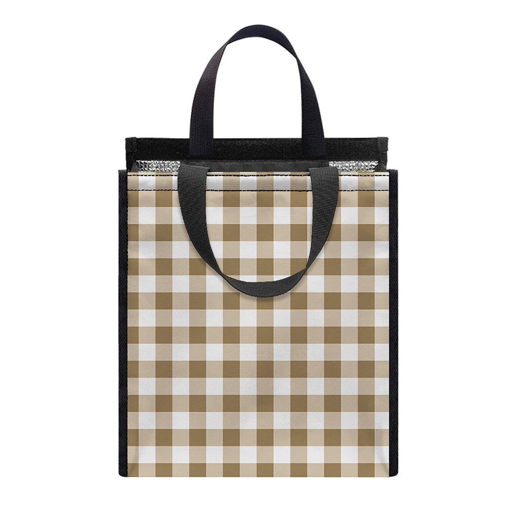 Tan And White Gingham Pattern Print Insulated Lunch Tote