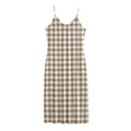 Tan And White Gingham Pattern Print Jersey Midi Cami Dress