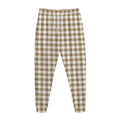 Tan And White Gingham Pattern Print Jogger Pants