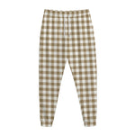 Tan And White Gingham Pattern Print Jogger Pants