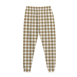 Tan And White Gingham Pattern Print Jogger Pants